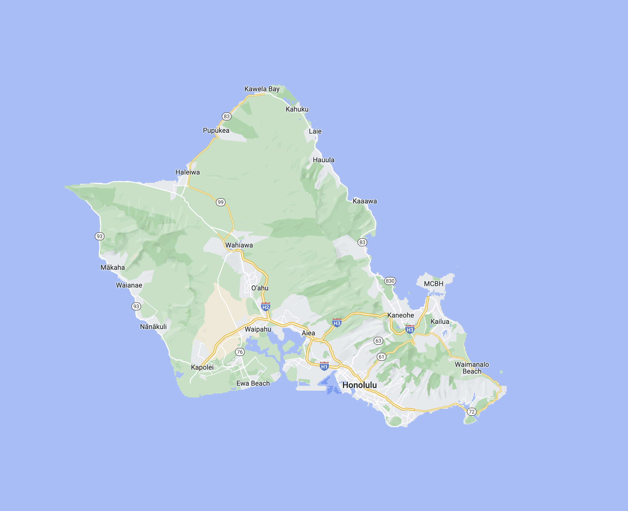 Map for From Honolulu to the North Shore